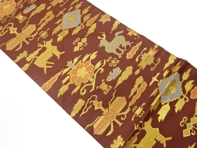 JAPANESE FUKURO OBI / WOVEN ABSTRACT DEER